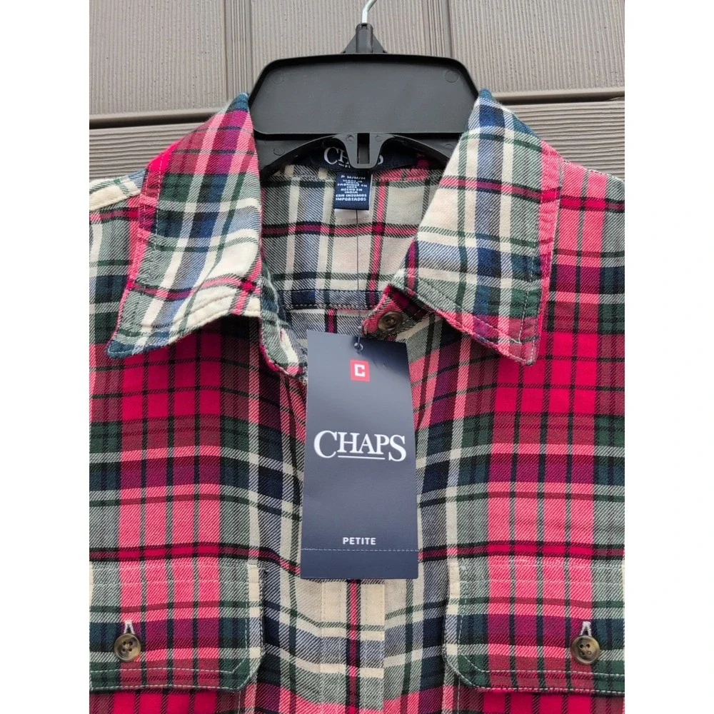 Chaps red plaid‎ long sleeve Petite Medium NEW